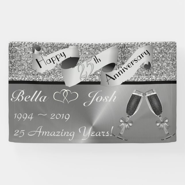 25th Silver Wedding Happy Anniversary Banner (Horizontal)