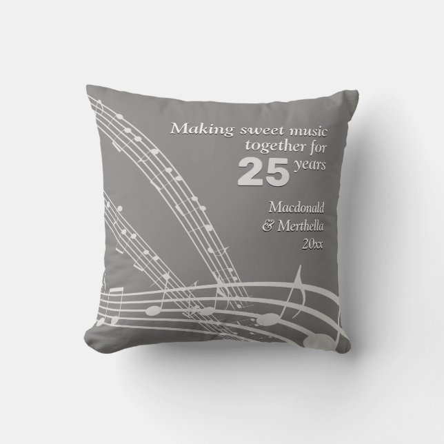 25th SILVER Wedding | Modern | MUSIC NOTES Cushion (Front)