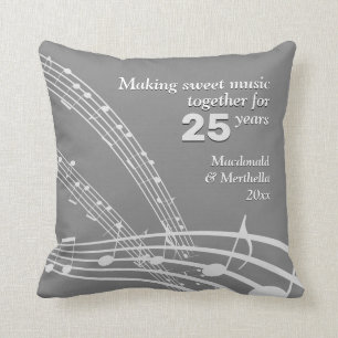 25th SILVER Wedding   Modern   MUSIC NOTES Cushion