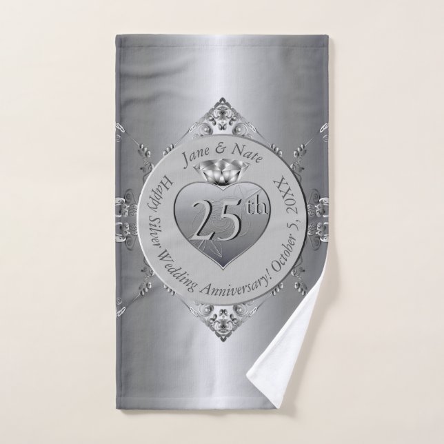 25th Silvery Wedding Anniversary Bath Towel Set (Hand Towel)
