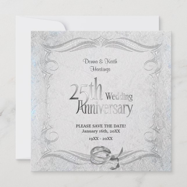 25th Stylish Silver Anniversary Save The Date (Front)
