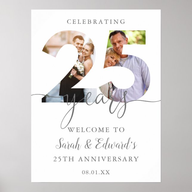 25th Wedding Anniversary 2 Photo Welcome Sign (Front)