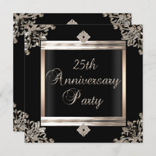 25th Wedding Anniversary Art Deco Black Silver Invitation