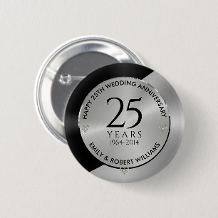 25th wedding anniversary black and silver 2 6 cm round badge