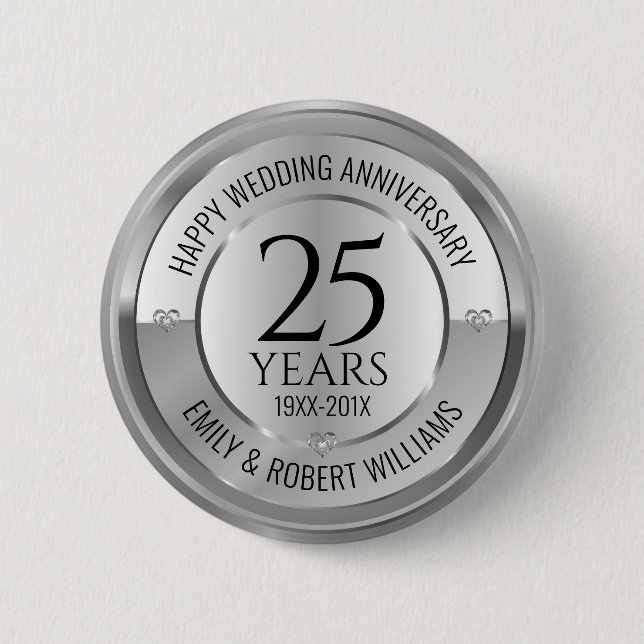 25th wedding anniversary black and silver button (Front)