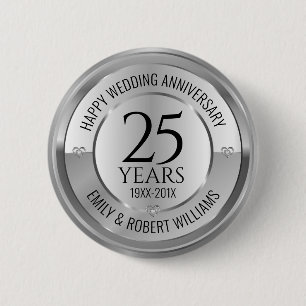 25th wedding anniversary black and silver button