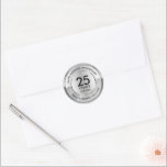 25th wedding anniversary black and silver classic round sticker<br><div class="desc">25th wedding anniversary: An elegant metallic silver background with customisable black typography."</div>
