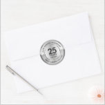 25th wedding anniversary black and silver classic round sticker<br><div class="desc">25th wedding anniversary: An elegant metallic silver background with customisable black typography."</div>