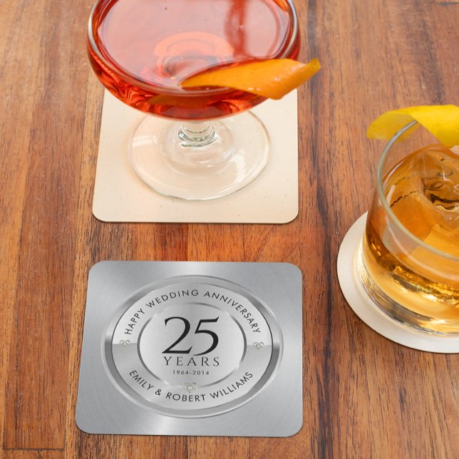 25th wedding anniversary black and silver stone coaster (Creator Uploaded)