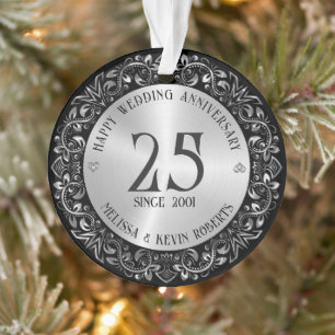 25th Wedding Anniversary Black Gold Frame Ornament