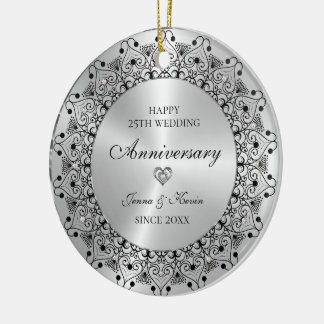 25th Wedding Anniversary Black Mandala On Gold Ceramic Ornament