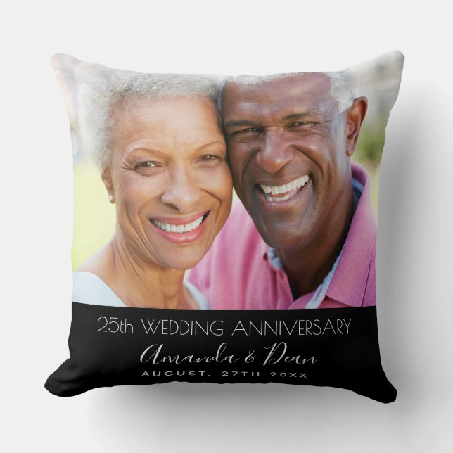 25th wedding anniversary black photo modern cushion (Front)