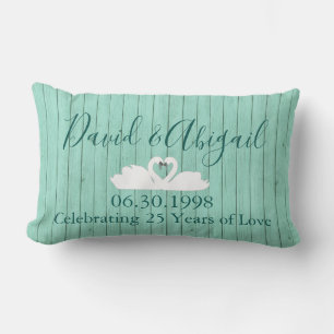 25th Wedding Anniversary Blue Wood theme Lumbar Cushion