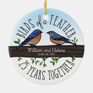 25th Wedding Anniversary, Bluebirds of a Feather Ceramic Tree Decoration