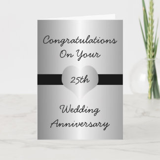 25th Wedding Anniversary Card Silver Heart