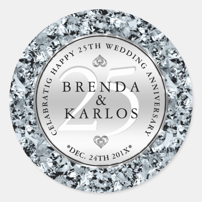 25th wedding anniversary celebration classic round sticker (Front)