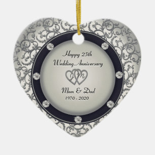 25th Wedding Anniversary Ceramic Tree Decoration