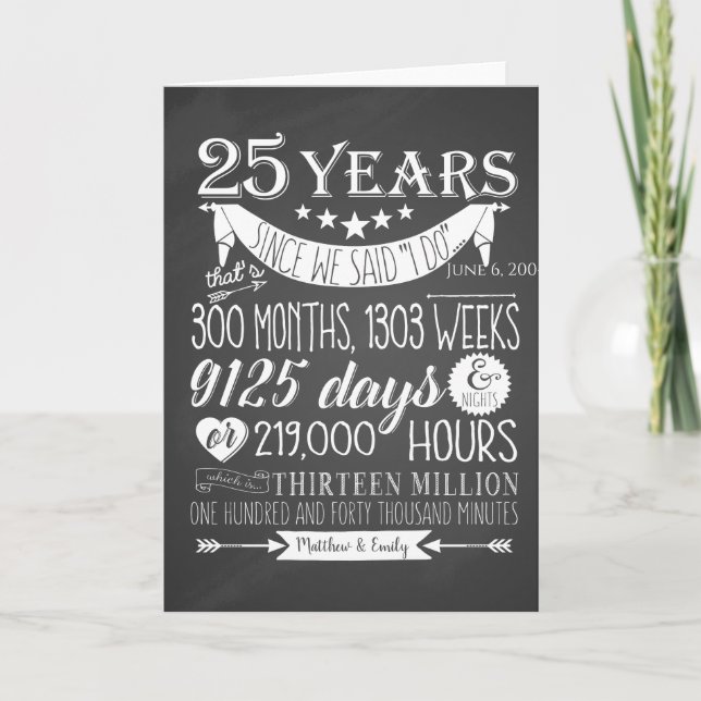 25th wedding anniversary, chalkboard, 25 years thank you card (Front)
