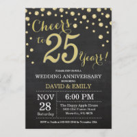 25th Wedding Anniversary Chalkboard Black and Gold