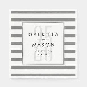 25th Wedding Anniversary Classic Silver Stripe  Napkin