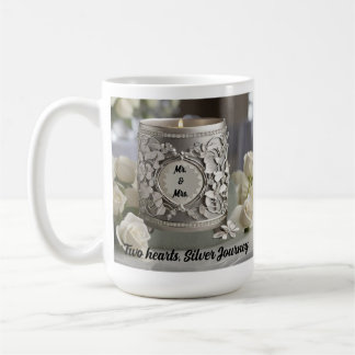 25th Wedding Anniversary Couple Two Hearts, Silver Coffee Mug