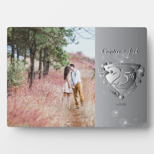 25th Wedding Anniversary Custom Photo Silver Heart Plaque (Front)