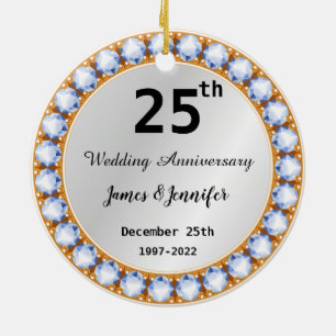 25th Wedding Anniversary diamond Custom Names Ceramic Ornament