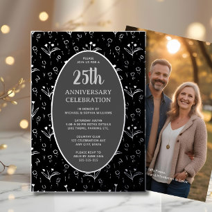 25th Wedding Anniversary Elegant Black Silver