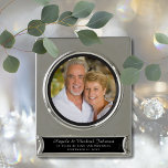 25th Wedding Anniversary Elegant Keepsake Picture Silver Plated Banner Ornament<br><div class="desc">Celebrate their 25th wedding anniversary with this ornament that is elegant keepsake to celebrate their milestone.  This ornament is silver plated and you can personalise everything from the pictures to their names and your message!</div>