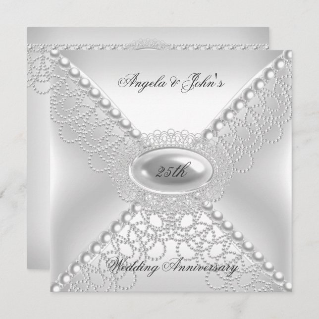 25th Wedding Anniversary Elegant Pearl White Invitation (Front/Back)