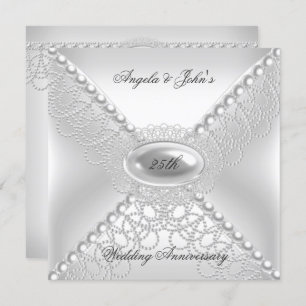 25th Wedding Anniversary Elegant Pearl White Invitation