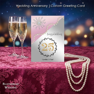 25th Wedding Anniversary   Elegant Silver & Pearls Card