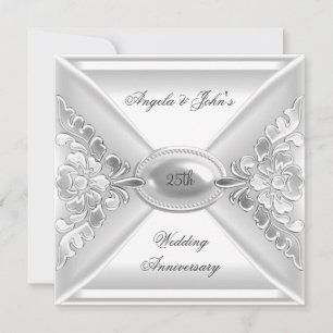 25th Wedding Anniversary Elegant Silver White Invitation