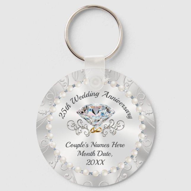 25th Wedding Anniversary Favours Souvenirs, Custom Key Ring (Front)