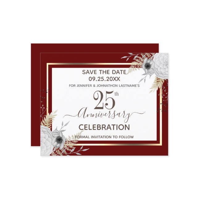 25th Wedding Anniversary Floral Save the Date (Front/Back In Situ)
