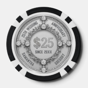 25th Wedding Anniversary Glamourous White Diamonds Poker Chips