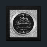 25th Wedding Anniversary Glitter & Silver Design Gift Box<br><div class="desc">Elegant image of white glitter & Metallic silver,  25th wedding university  customisable template.</div>