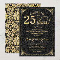 25th Wedding Anniversary - Gold Black Damask