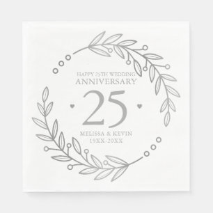 25th Wedding Anniversary Gold Botanical Frame Napkin