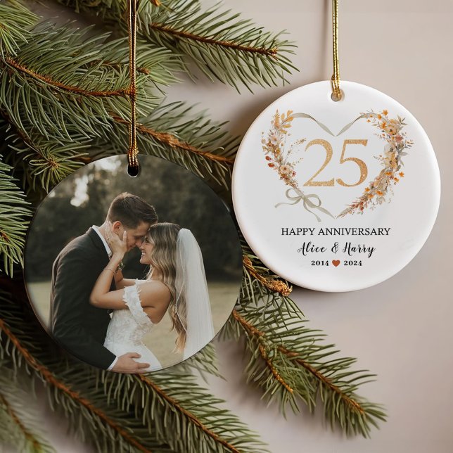 25th Wedding Anniversary Gold Couple Photo  Ornament (Creator Uploaded)