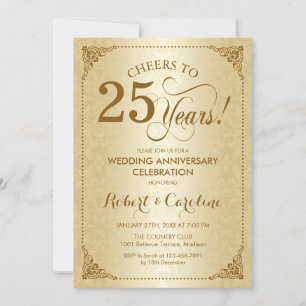 25th Wedding Anniversary - Gold Damask Invitation
