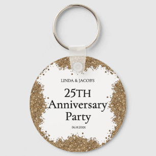 25th Wedding Anniversary Gold Faux Glitter Key Ring