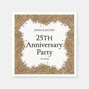 25th Wedding Anniversary Gold Faux Glitter  Napkin