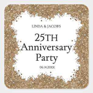 25th Wedding Anniversary Gold Faux Glitter  Square Sticker