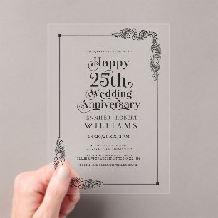 25th Wedding Anniversary Gold Floral Frame Acrylic Invitations