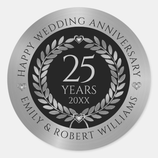 25th wedding anniversary Gold laurel wreath Dinner Classic Round Sticker (Front)