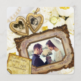 25th Wedding Anniversary Golden Heart Locket Frame Invitation