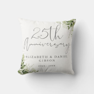 25th Wedding Anniversary Greenery Floral Photo Cushion
