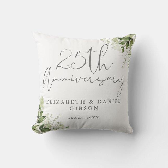 25th Wedding Anniversary Greenery Floral Photo Cushion (Front)