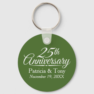 25th Wedding Anniversary Grey Green Key Ring
